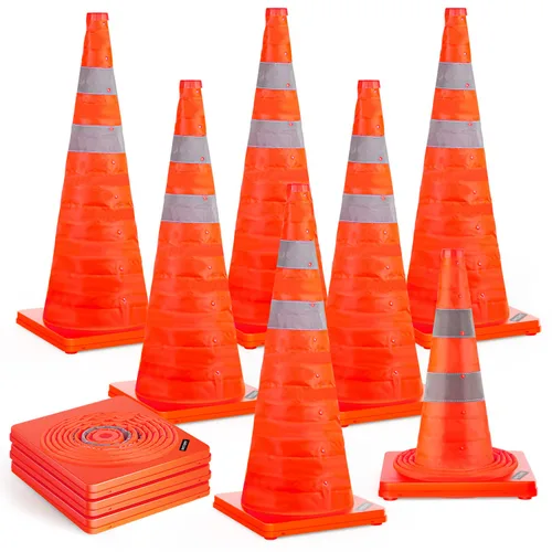 Miniatura 14 de BATTIFE [Paquete de 2] Conos de seguridad de tráfico plegables de 36 pulgadas, conos naranjas, conos emergentes multiusos con collar reflectante