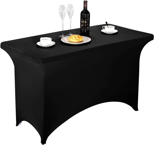 LZY Mantel de mesa elástico ajustable de elastano para mesa plegable de 4, 6 o 8 pies, mantel rectangular de cóctel, perfecto para fiestas o Negro