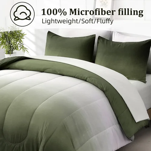 Miniatura 5 de Juego de edredón de 7 piezas color verde oliva para cama King - Juego de cama ligero con gradiente de color verde oscuro en una bolsa, juego de cama