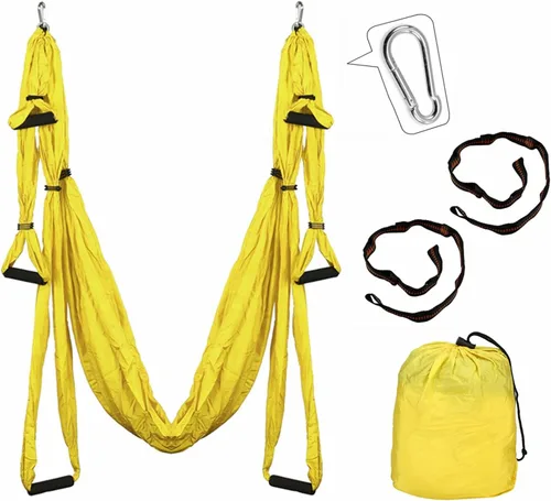 Miniatura 11 de Hamaca aérea de yoga 250x150cm/98.43x59in columpio de tela de paracaídas para fitness de inversión Blanco