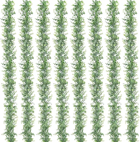 Miniatura 12 de Dolicer Guirnalda de eucalipto, paquete de 2 unidades, vegetación sintética de 12 pies, guirnaldas colgantes falsas para telón de fondo de boda