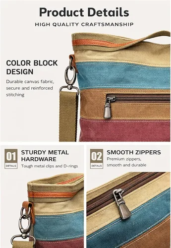 Miniatura 4 de ROUROU Hobo Tote para mujer – Bolso cruzado de hombro con asa superior, lona multicolor, gran capacidad, bolso casual