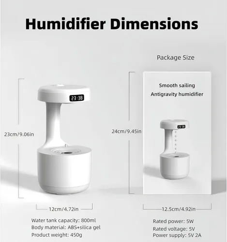 Miniatura 5 de Humidificadores para dormitorio, humidificador de aire de niebla fría de 27.1 fl oz, humidificador digital antigravedad con pantalla LED, control