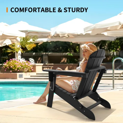 Miniatura 5 de VINGLI Sillas Adirondack de plástico, plegables con soporte para tazas, material de polietileno de alta densidad impermeable, cómoda capacidad