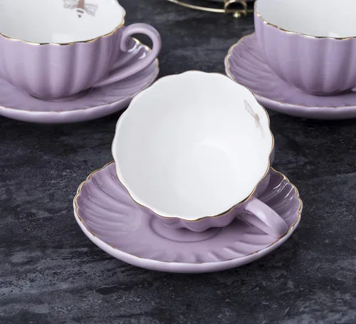 Miniatura 3 de Jusalpha Fine China Juego de Taza de Café/Taza de Té Morada de 8 OZ, Platillo, Cucharas, Tetera y Cremera, 17 Piezas (Juego FD-TW17PC, Morado)