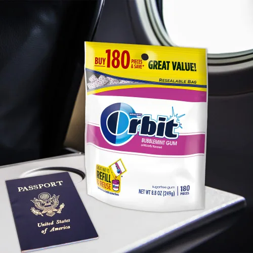 Miniatura 7 de ORBIT Goma de mascar Bubblemint sin azúcar a granel, bolsa resellable de 180 piezas, goma de mascar a granel