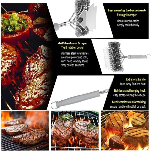 Miniatura 6 de Cepillo de parrilla - Limpiador de parrilla al aire libre - Cepillo para barbacoa con cerdas de alambre tejidas, 18 pulgadas - Seguro y eficiente