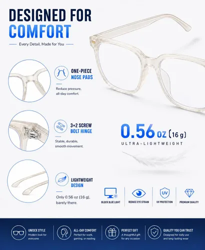 Miniatura 4 de PANNER Gafas cuadradas de gran tamaño con bloqueo de luz azul para mujeres y hombres, antirreflejos, reducen la fatiga ocular, gafas de computadora