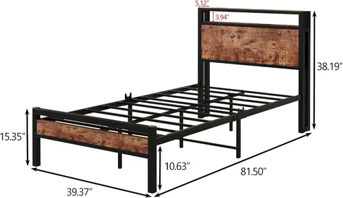 Miniatura 2 de HOJINLINERO Base de cama individual con cabecera de almacenamiento/estación de carga USB, marco de cama de plataforma individual, tamaño individual