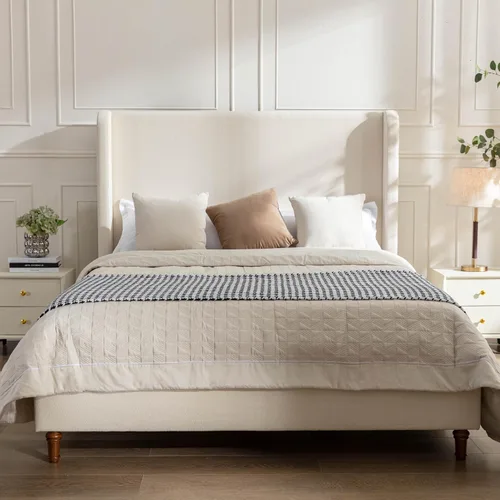 Miniatura 17 de Base de cama tapizada tamaño Queen, cabecera acolchada de 54" con respaldo geométrico, plataforma tapizada para dormitorio de niños, adolescentes
