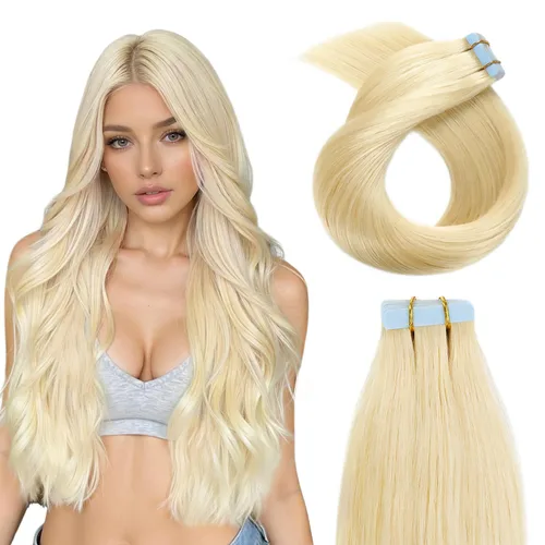 Miniatura 8 de YILITE Extensiones de cabello adhesivas de color rojo, 18 pulgadas, 50 g, 20 unidades, #99J, 100% cabello humano Remy, trama de piel sin costuras