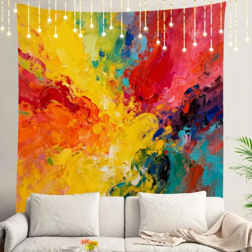 Miniatura 20 de Shrahala Tapiz de pared azul brillante, acuarela azul degradado para colgar en la pared, tapiz grande decorativo de fibra de poliéster, dobladillo