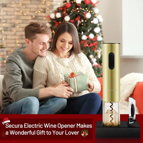 Miniatura 9 de Secura Abridor de vino eléctrico, sacacorchos automático de botellas con cortador de papel de aluminio, recargable (oro champán)