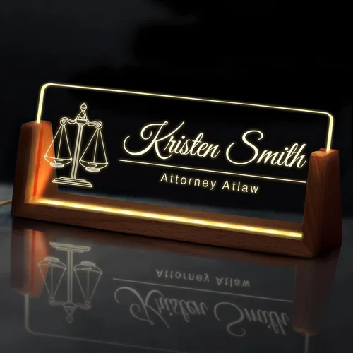 Miniatura 8 de Placa de nombre personalizada con luz para escritorio, placa de nombre personalizada para escritorio con logotipo, regalo de apreciación