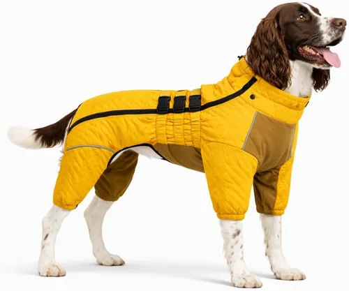 Miniatura 12 de Abrigo cálido para perros de doble capa, chaleco para perros, 4 patas cubiertas, resistente al viento, impermeable, reflectante, gris XS - L