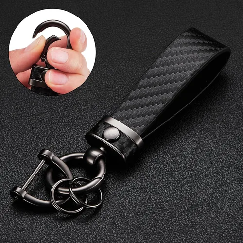 Miniatura 2 de Llavero de Coche Estilo Fibra de Carbono de Cuero de Microfibra, Cadena de Llaves Universal para Llaveros para Hombres y Mujeres, Giratorio 360 Negro
