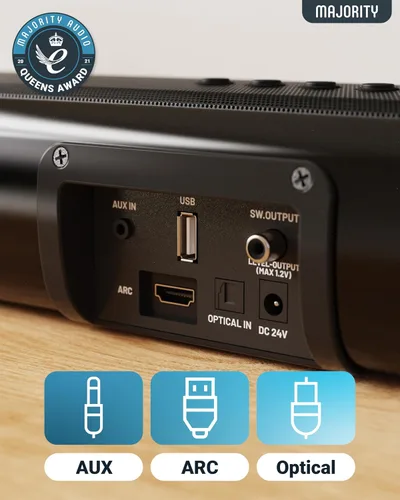 Miniatura 4 de Majority Barra de sonido de TV Bluetooth de 120 W para Smart TV, 24 pulgadas, 2.1 canales, sonido 3D con subwoofer integrado, control