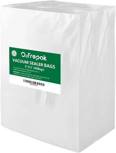 O2frepak 400 Bolsas Selladoras al Vacío Tamaño Cuarto de Galón 8" x 12" Sin BPA y Prevención de Perforaciones, Bolsas de Congelador con Sellado al