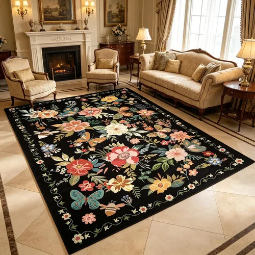 Miniatura 80 de Ukeler - Alfombra rústica con diseño floral para sala, dormitorio, comedor, Country rústico, Azul (luxury blue)