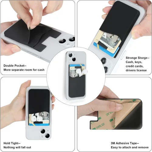 Miniatura 4 de Cartera para teléfono adhesiva, paquete de 5 tarjeteros para la parte posterior de la funda del teléfono, soporte adhesivo de silicona para tarjetas