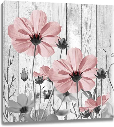 Miniatura 10 de MEUNEAR Lienzo decorativo de pared con flores silvestres rosas y grises para sala de estar, pintura abstracta de plantas rústicas para dormitorio