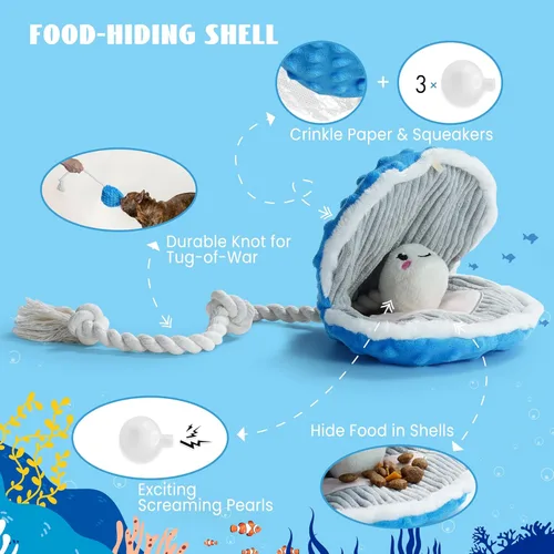 Miniatura 6 de Nocciola Paquete de 4 juguetes chirriantes para perros masticadores agresivos, cuerda de peluche resistente y duradera, juguete masticable
