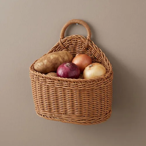 Miniatura 8 de DOITOOL Cesta de almacenamiento colgante tejida de 9.64 x 7.48 x 3.93 pulgadas, cesta de pared pequeña para cocina, ajo, jengibre, cebolla