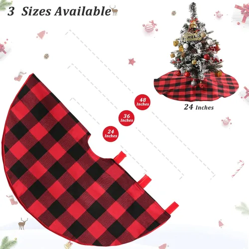 Miniatura 5 de SoarDream Faldas de árbol a cuadros de Navidad pequeñas de 24 pulgadas, falda de árbol a cuadros de búfalo rojo y negro para Navidad, fiesta de Año