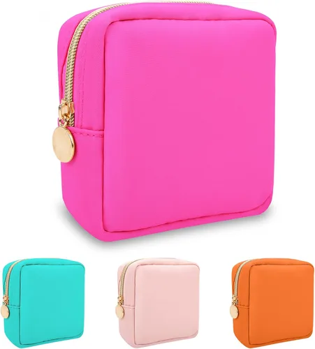Miniatura 83 de izuzta Bolsa de maquillaje pequeña de nylon para bolso, linda bolsa de cosméticos con cremallera, bolsa de maquillaje preppy, Azul, Mini 2-Azul