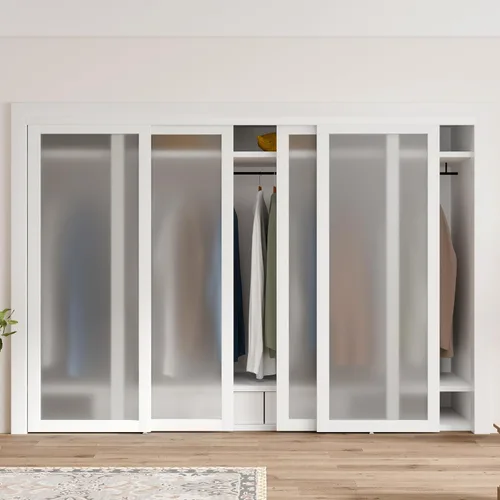 Miniatura 19 de Puerta corredera de armario, puerta corredera de diseño Doble-K, 60"×80" (doble 30"), herrajes incluidos, panel preperforado necesita ensamblar