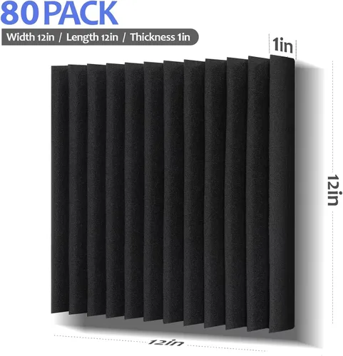 Miniatura 4 de Paquete de 80 paneles de espuma acústica, paneles de espuma a prueba de sonido de 1 x 12 x 12 pulgadas, paneles de absorción de sonido de alta