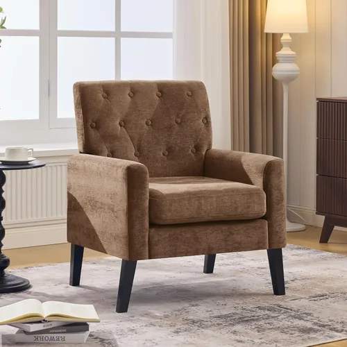 Miniatura 30 de Sillas decorativas modernas de mediados de siglo, silla de oficina de felpilla beige para recepción, silla de club tapizada para sala de estar