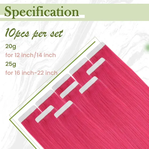 Miniatura 4 de RUNATURE Extensiones de cabello humano color rosa con cinta adhesiva, 12 pulgadas, 0.71 oz, 10 unidades, extensiones de cabello humano color rosa