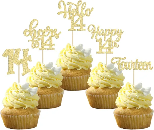 Miniatura 28 de 30 piezas Adornos para pastel de cumpleaños de 6 años, seis brillos, hola 6, púas para cupcakes, felicitaciones a los 6 años, decoraciones