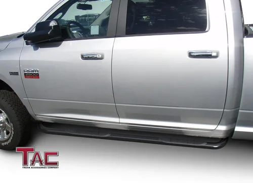 Miniatura 2 de Estribos laterales TAC de tubo de 3" oval de acero inoxidable con peldaños negros para camionetas DODGE RAM 1500/2500/3500 Doble cabina, 2015-2017