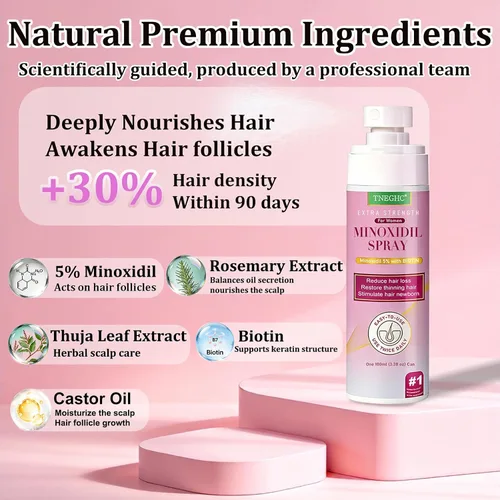 Miniatura 3 de Spray tópico de minoxidil al 5% para hombres y mujeres, tratamiento de crecimiento del cabello con biotina para adelgazar el cabello, línea capilar
