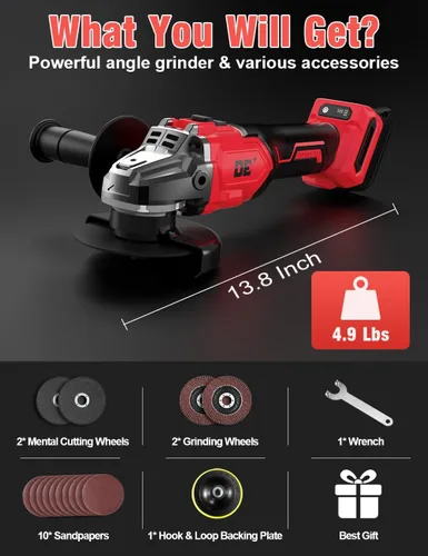 Miniatura 5 de Amoladora angular sin escobillas para batería Milwaukee M18, amoladora angular pequeña inalámbrica de 4 – 1/2 pulgadas con mango auxiliar, 10 lijas