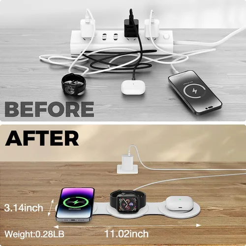 Miniatura 2 de Hicober - Estación de carga inalámbrica 3 en 1 para iPhone 15, estación de carga de viaje magnética plegable 18W para iPhone Air 17 16 15 14 13 12