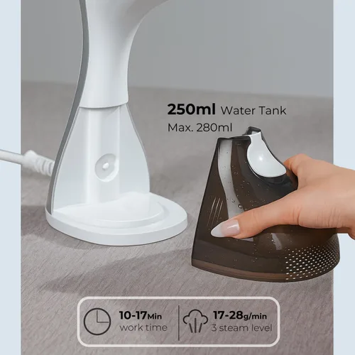 Miniatura 8 de Vaporizador para Ropa, Calentamiento de 20S, 1500W y 3 Configuraciones de Vapor, Suela de Cerámica con 13 Ventilaciones, Plancha de Ropa 2-en-1