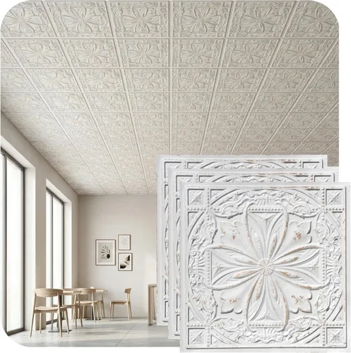 Miniatura 31 de from Plain to Beautiful in Hours DCT10at-24x24 Milan - Azulejo de techo de PVC de 2' x 2' para pegar o colocar (Caja / 4 pies cuadrados), Taupe