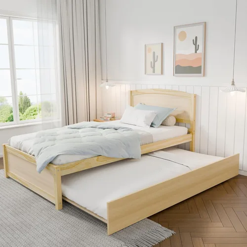 Miniatura 9 de TOLEAD Cama diurna con nido, cama extraíble tamaño twin, cama diurna extensible de madera maciza con cama nido twin, incluye soporte de listones