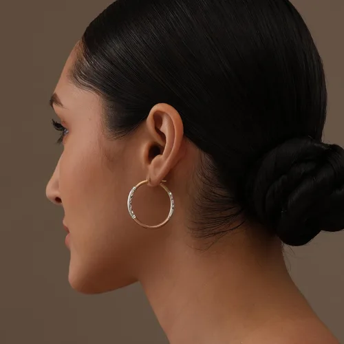 Miniatura 2 de LeCalla Joyería de plata de ley - Aretes de aro de tres tonos con corte de diamante para mujer, Plata de ley, no conocido