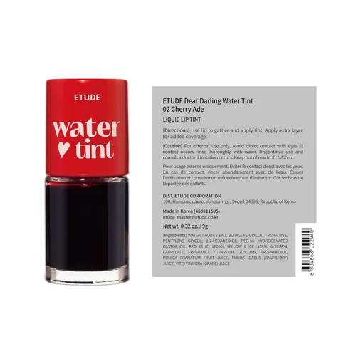Miniatura 9 de ETUDE Dear Darling Water Tint – Cherry Ade (0.32 onzas) Tinte labial de color vivo con acabado hidratante sin peso y no pegajoso Tinte de labios