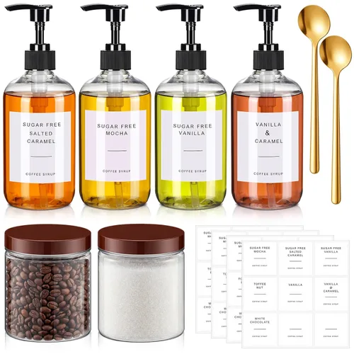 Juego de 9 dispensadores de jarabe de café de 10.1 onzas/10.1 fl oz, dispensador de jarabe de café, botella dispensadora de botellas para mascotas