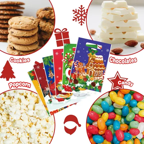 Miniatura 6 de Hotop - 150 bolsas de Navidad para aperitivos, recuerdos de fiesta de plástico con asas, envoltura de regalo para suministros de decoración