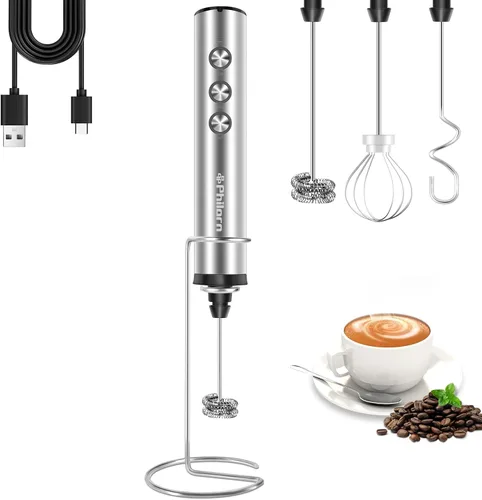 Miniatura 9 de Philorn - Varilla espumadora de leche recargable eléctrica de mano, batidor mini para café con leche, capuchino, frappé, matcha, chocolate caliente
