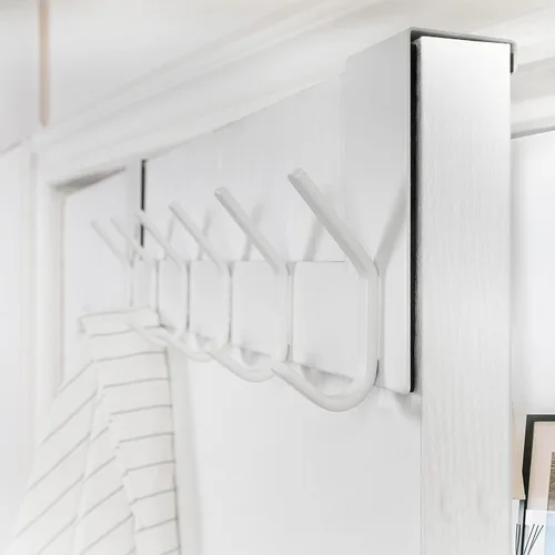 Miniatura 7 de WEBI - Perchero de 6 ganchos para abrigos, para colgar sobre la puerta, ideal para colgar toallas, ropa y abrigos en la puerta del baño Blanco