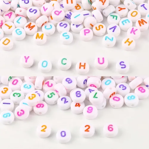 Miniatura 33 de 1000 cuentas redondas blancas de números acrílicos de 0.16 x 0.27 pulgadas, figura colorida de 0-9 pulgadas, cuentas para hacer joyas y pulseras