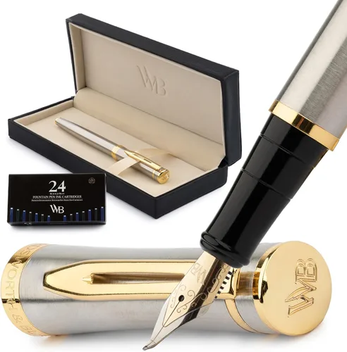 Miniatura 47 de Conjunto de pluma estilográfica Wordsworth & Black, plumín extra fino dorado de 18 quilates, incluye 24 cartuchos de tinta, convertidor de repuesto
