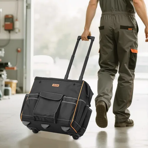 Miniatura 8 de VEVOR Bolsa de herramientas rodante de 18", capacidad de carga de 110 lbs, 25 bolsillos, bolsa de herramientas rodante resistente con mango